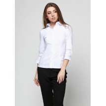 Хлопковая белая женская рубашка с рельефными швами, Р93