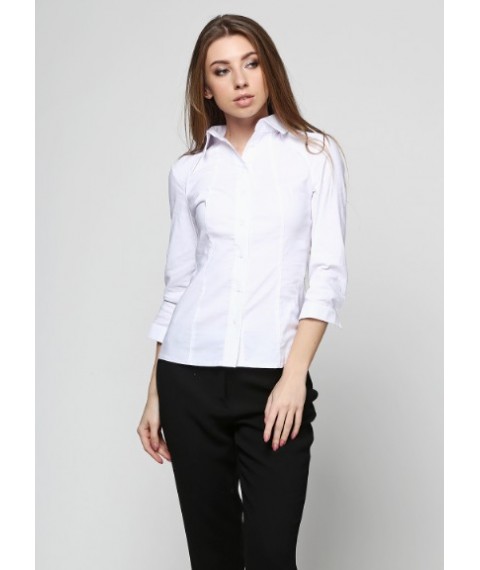 Women's white cotton shirt with raised seams, P93