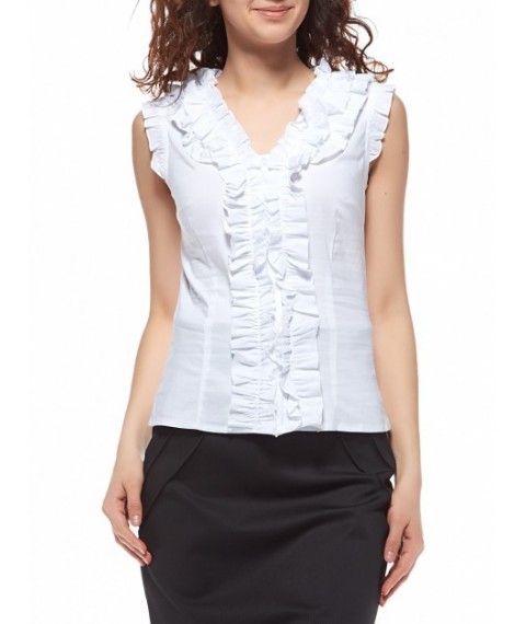 White women's blouse with ruffles, sleeveless P72