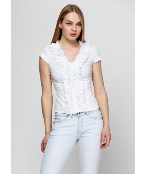 Біла жіноча блузка з рюшами, короткий рукав Р72