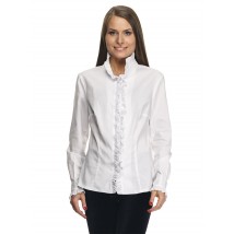 Біла жіноча офісна блузка з рюшами Р22