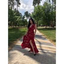 Длинный красный сарафан на запах