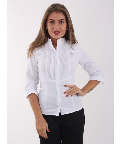 Блуза біла офісна з рукавом 3/4, комір-стійка Р101