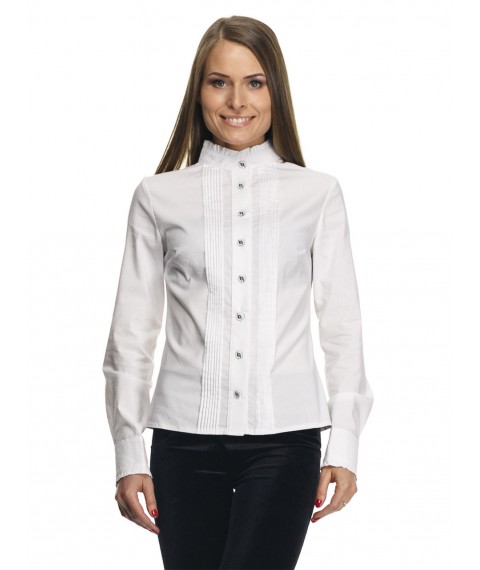 White blouse, long sleeve, stand-up collar P104