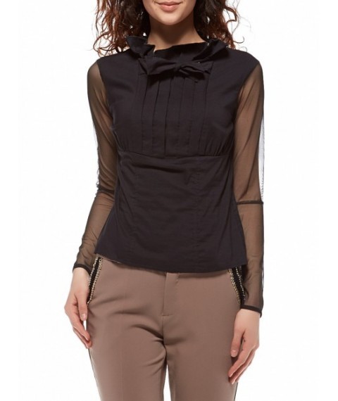 Blouse with transparent mesh sleeves