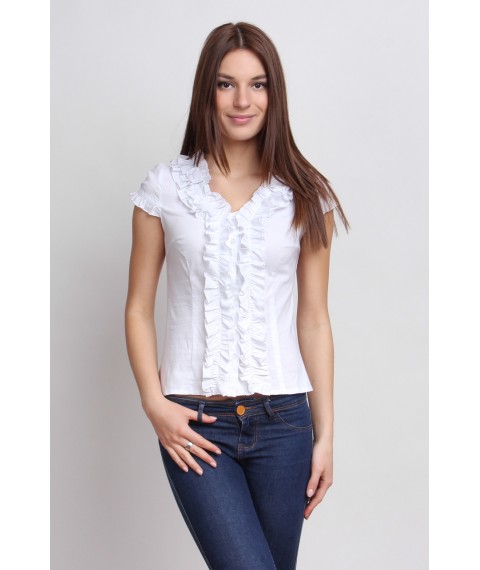 White women's blouse with ruffles, short sleeve P72