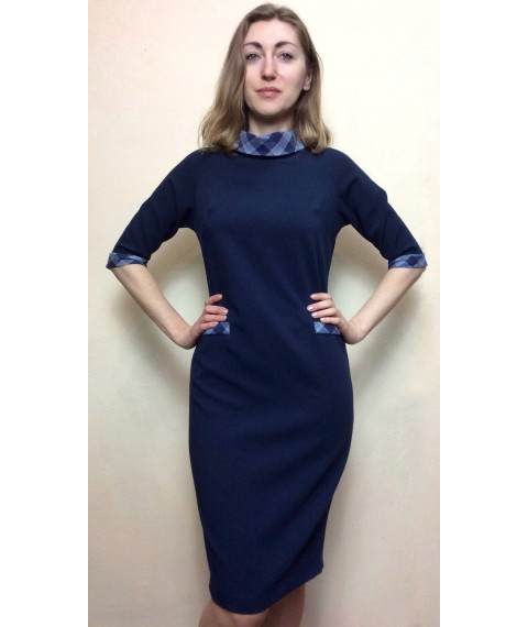 Платье-футляр темно-синее с хомутом П174