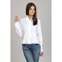 Белая женская блузка-рубашка с рюшами Р08