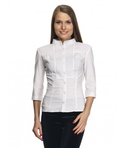 White office blouse with 3/4 sleeves, stand-up collar P101