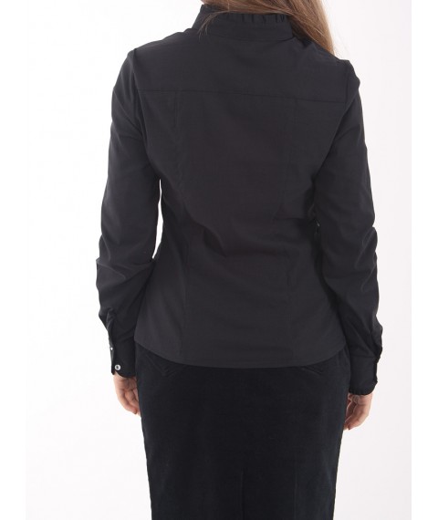 Women's black blouse, stand-up collar with ruffles P104