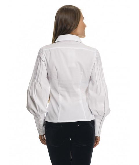 Ділова біла жіноча блузка з рукавом "буф" Р01