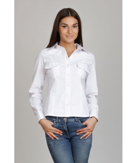Белая женская рубашка с карманами Р73