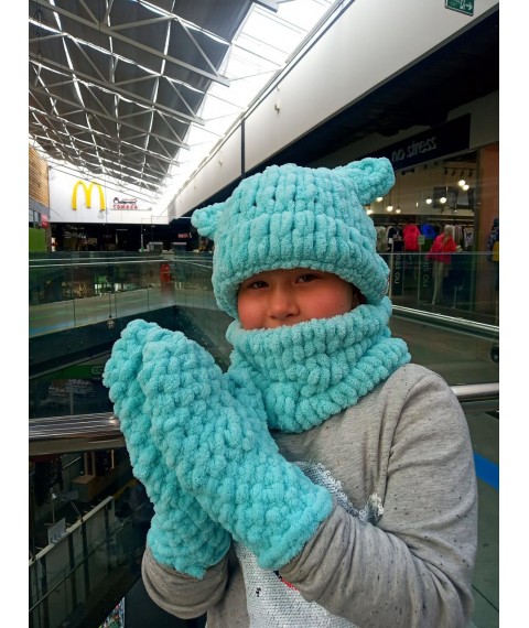 Turquoise set - hat, snood and mittens