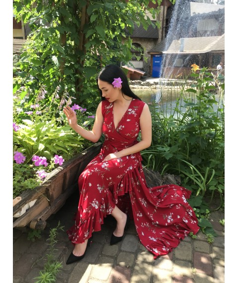 Long red wraparound sundress
