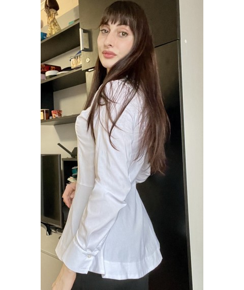 White tunic blouse with peplum, P109"