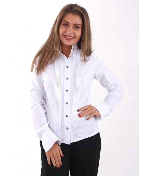 White blouse, long sleeve, stand-up collar P104