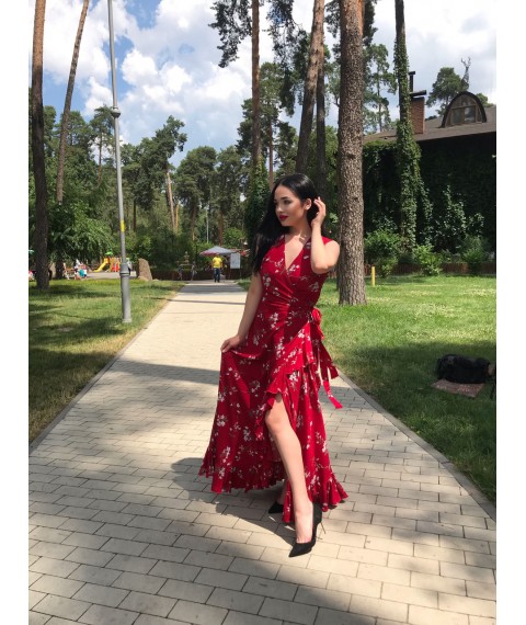 Long red wraparound sundress