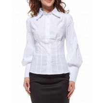 Business white women's blouse with puff sleeve P01