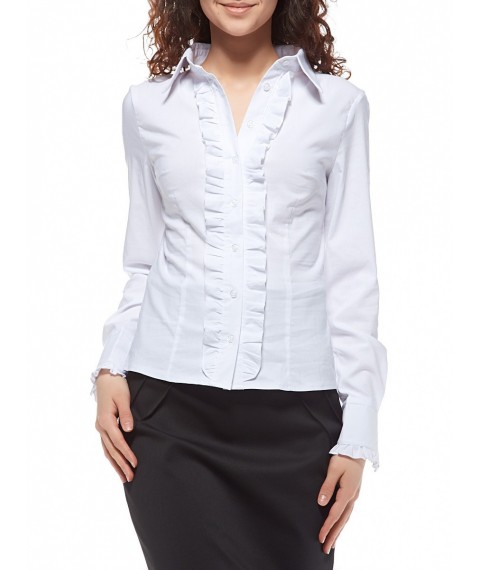 Біла жіноча блузка-сорочка з рюшами Р08
