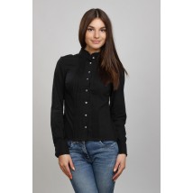 Блуза женская черная, воротник-стойка с рюшами Р104