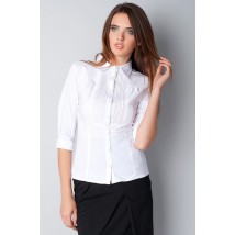 Біла бавовняна ділова блузка, комір — сорочковий, Р101