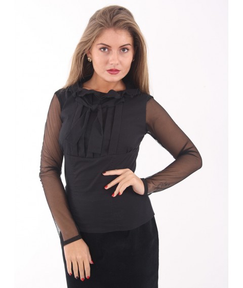 Blouse with transparent mesh sleeves