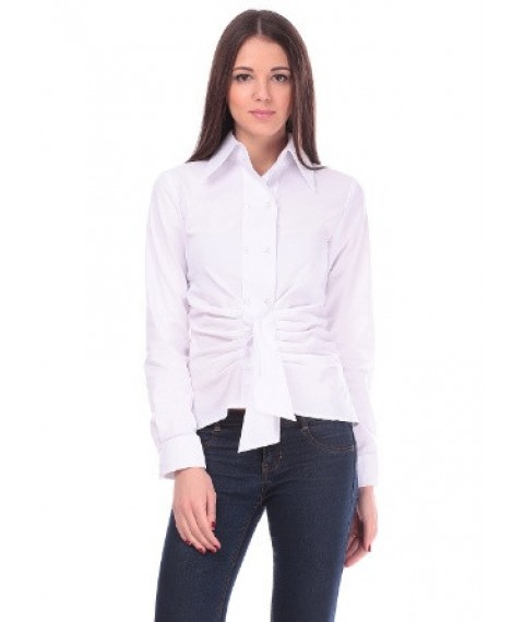 Белая женская блузка двубортная с поясом Р10