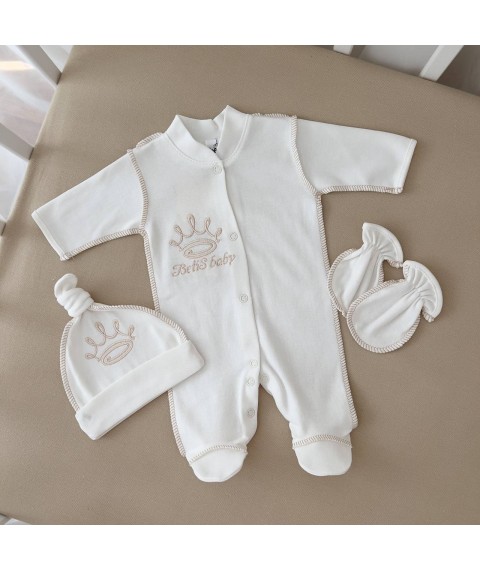 Чоловічок BetiS "BetiS baby" д.р. з шапочкою, з рукавичками Молочний Інтерлок 27082273  Зріст 56