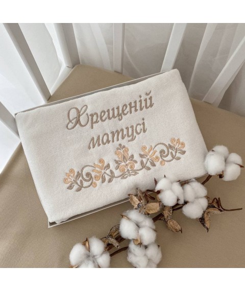 Рушник BetiS "Хрещеній матусі" з вишивкою Молочний/кавовий Махра 27684059  40*75 см