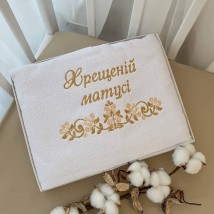 Рушник BetiS "Хрещеній матусі" з вишивкою Білий/золото Махра 27687247  70*140 см