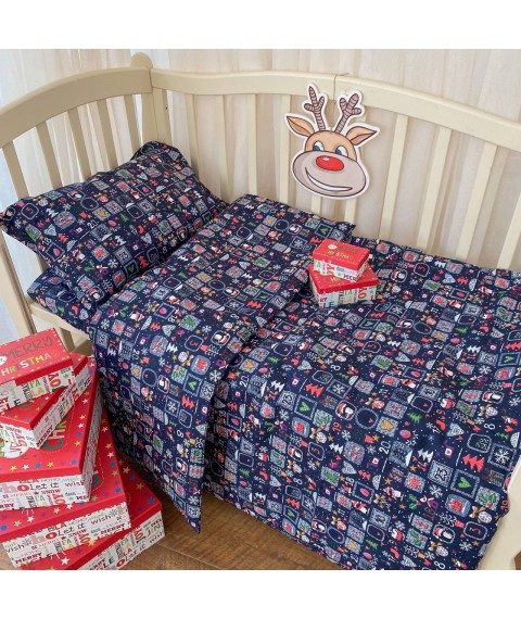 Комплект постільної білизни BetiS "Новий рік" в ліжечко Синій Ранфорс 27689779