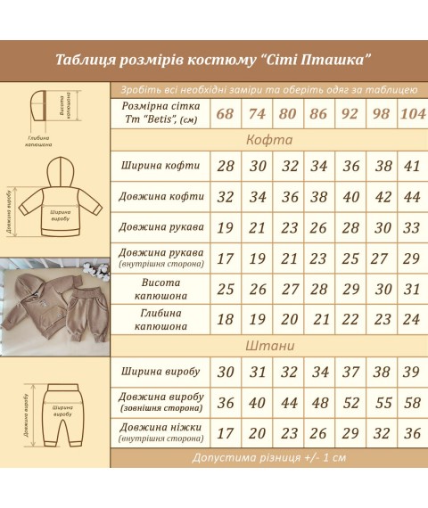 Костюм BetiS "Сіті пташка" Худі, штани Кавовий Футер 3-х нитка 91448335  Зріст 104