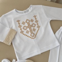 Костюм BetiS "Янгол-3" Хлопчик д.р. Кофта, штани, шапочка, пінетки Білий/золото Інтерлок 91449014  Зріст 74