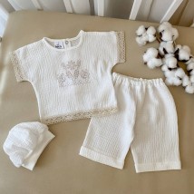 Костюм BetiS "Голд" Хлопчик розпашонка, штани, берет Молочний Муслін  91450105  Зріст 68,74