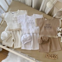 Костюм BetiS "Голд" Хлопчик розпашонка, штани, берет Кавовий Муслін  91450107  Зріст 56,62