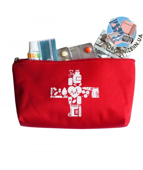 Плотная сумочка для хранения лекарств 11*18 см (красный)