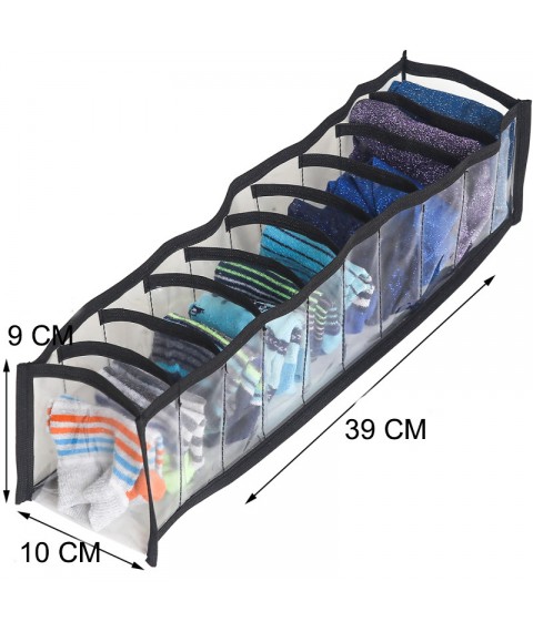 Transparent organizer for panties and socks 10 cells XS (black)