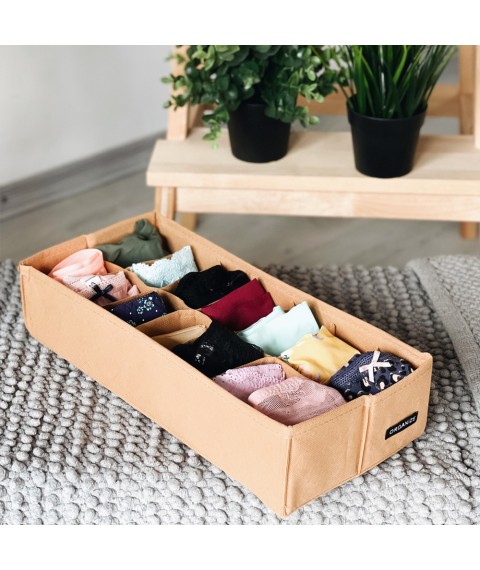 Box with square cells for socks and panties 17*35*8 cm ORGANIZE (beige)