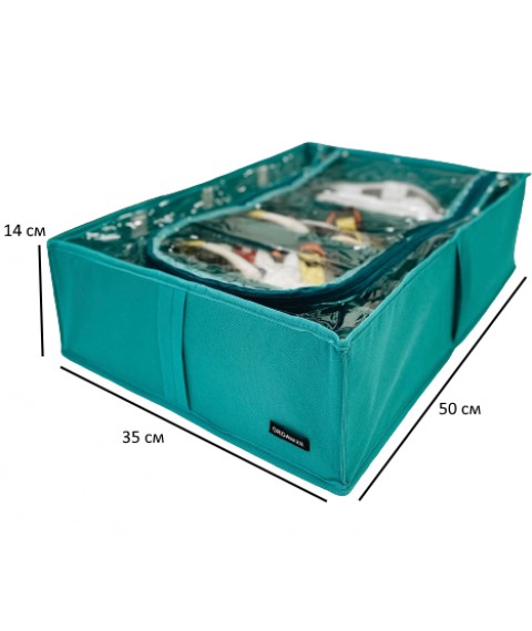 Storage box with three removable partitions 50*35*14 cm ORGANIZE (azure)