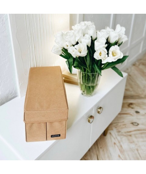 Textile storage box with lid S - 34*16*16 cm (beige)