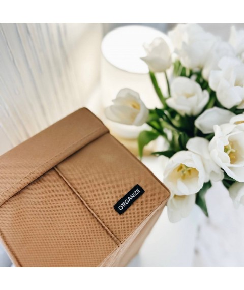 Textile storage box with lid S - 34*16*16 cm (beige)