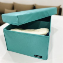 Vertical storage box with partition and lid 40*25*16 cm (azure)