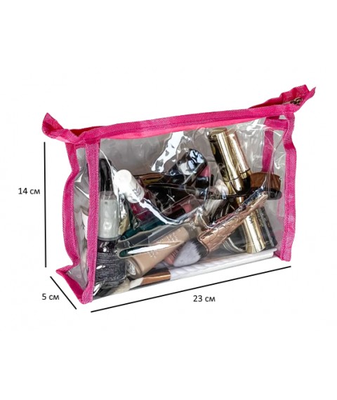 Set of transparent trapezoid cosmetic bags 2 pcs (pink)