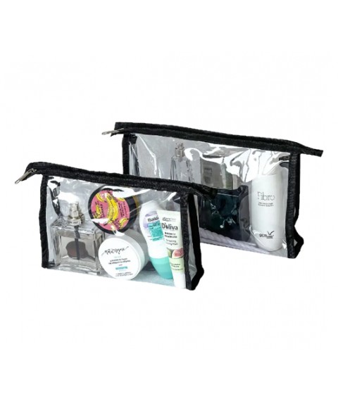 Set of transparent trapezoidal cosmetic bags 2 pcs (black)