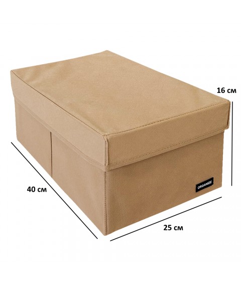 Vertical storage case with partition and lid 40*25*16 cm (beige)