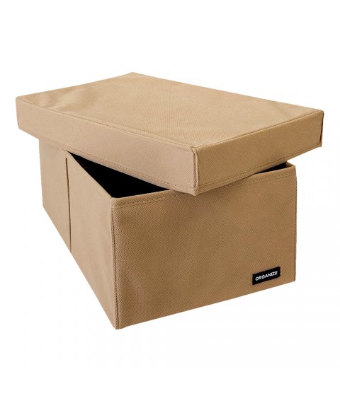 Vertical storage case with partition and lid 40*25*16 cm (beige)