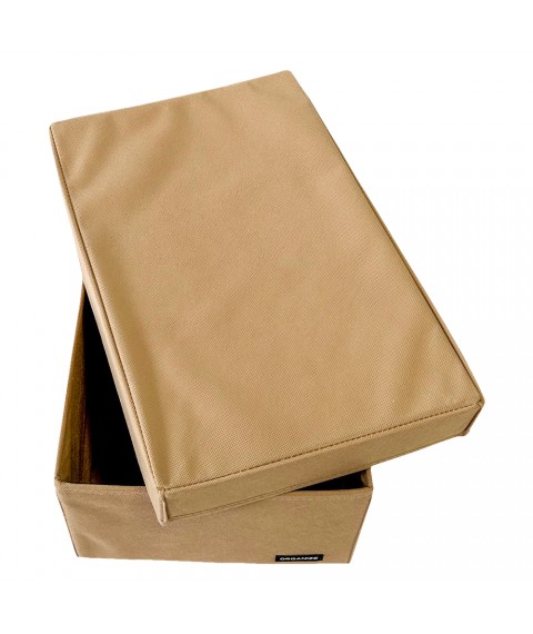 Vertical storage case with partition and lid 40*25*16 cm (beige)