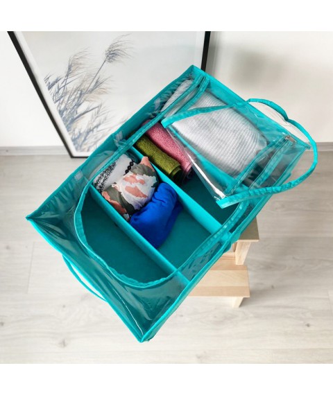 Storage box with three removable partitions 50*35*14 cm ORGANIZE (azure)