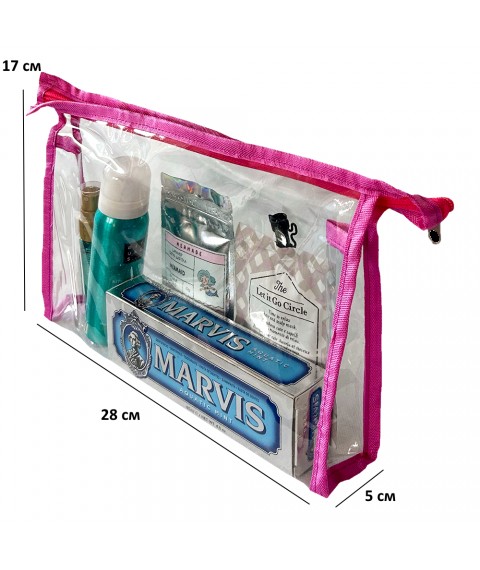 Set of transparent trapezoid cosmetic bags 2 pcs (pink)