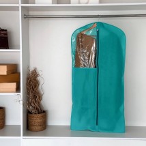 Чехол флизелиновый для одежды с прозрачной вставкой длиной 120 см (лазурь)